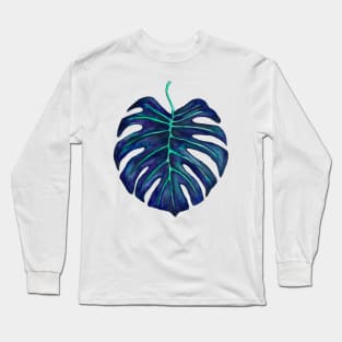 Blue monstera leaf Long Sleeve T-Shirt